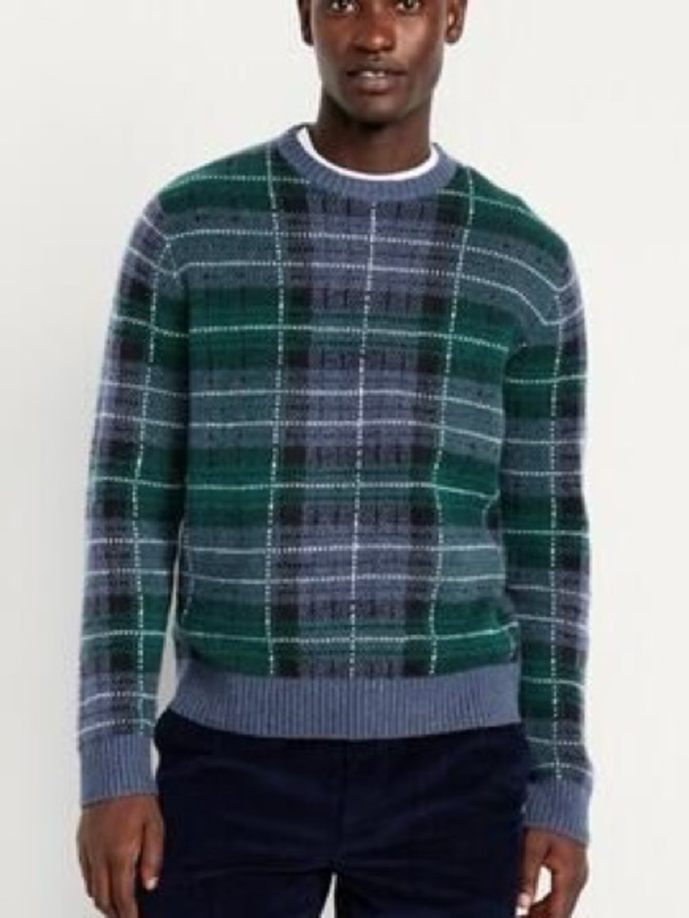 Old Navy Men's Green Blue Plaid Crewneck Sweater Holiday Fall Cabincore M